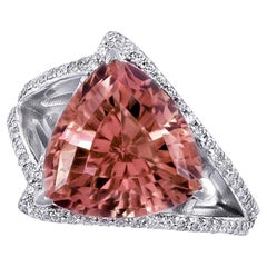6.56 Carat Natural Pink Tourmaline Diamond 14K White Gold Ring