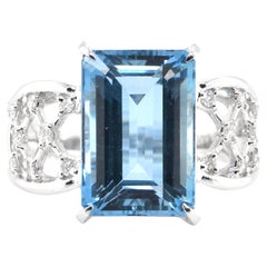 6.56 Carat Natural Santa Maria Aquamarine & Diamond Ring Set in Platinum