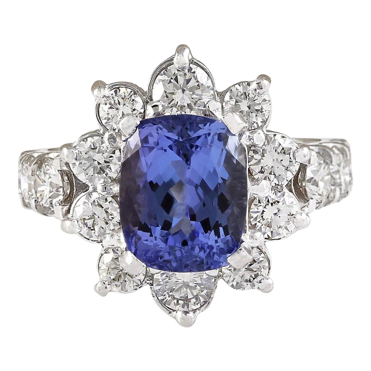 Natural Tanzanite 14 Karat White Gold Diamond Ring