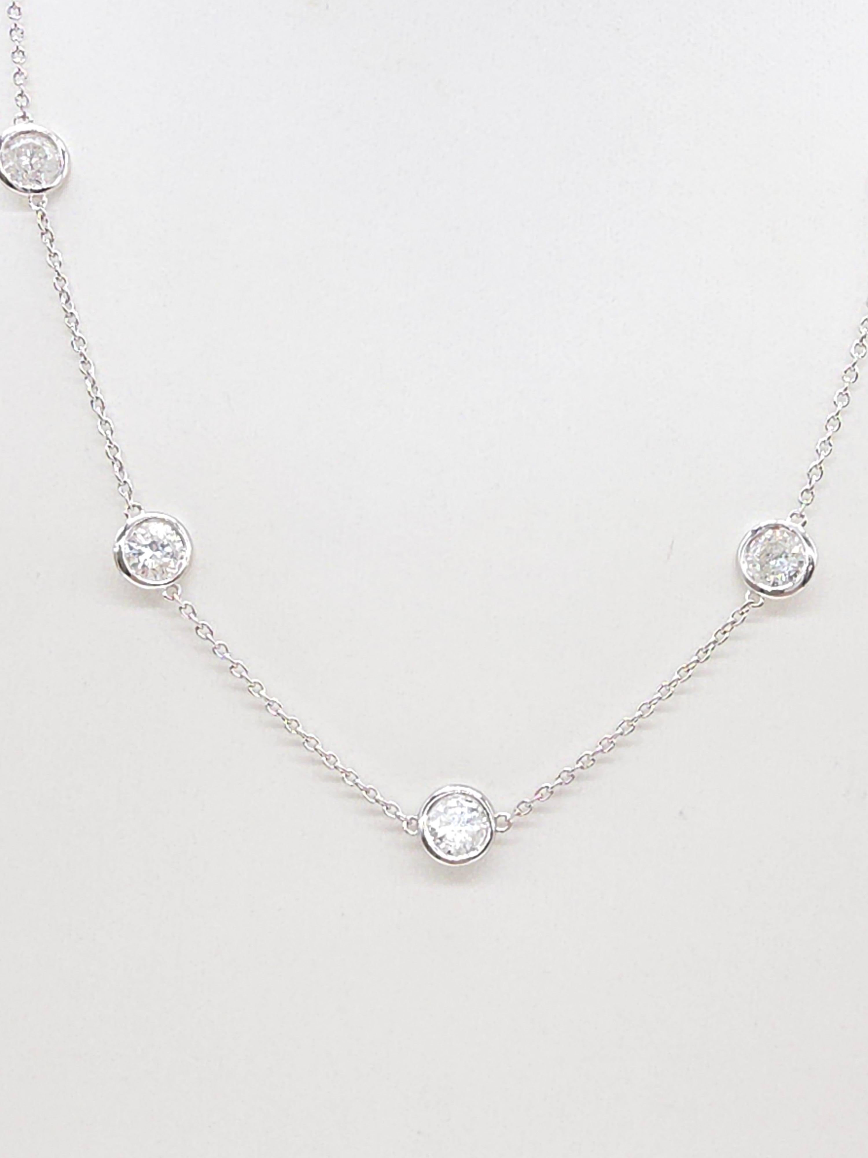 6,56 Karat Nature Diamond By The Yard Halskette 14 Karat Weißgold 18'' (Zeitgenössisch) im Angebot