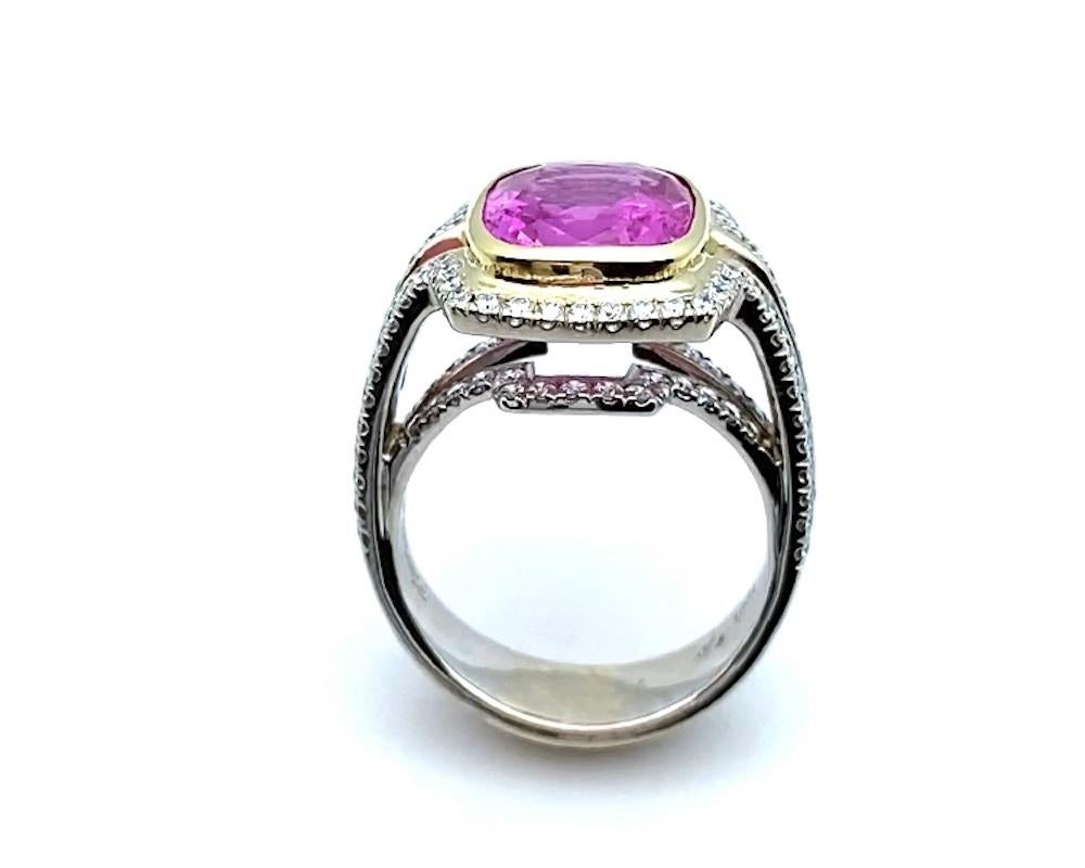 Artisan GIA Certified 6.56 Carat Pink Sapphire and Diamond Cocktail Ring in 18k Gold For Sale