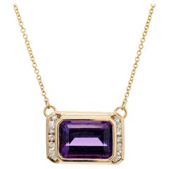 Collar Colgante Oro Amarillo Amatista Rectangular Diamante 6,56 Quilates