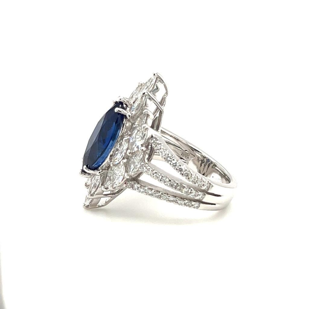 6.56 Carat Marquise Cut Sapphire and Diamond Ring on 18 Karat White Gold In New Condition For Sale In Wan Chai District, HK