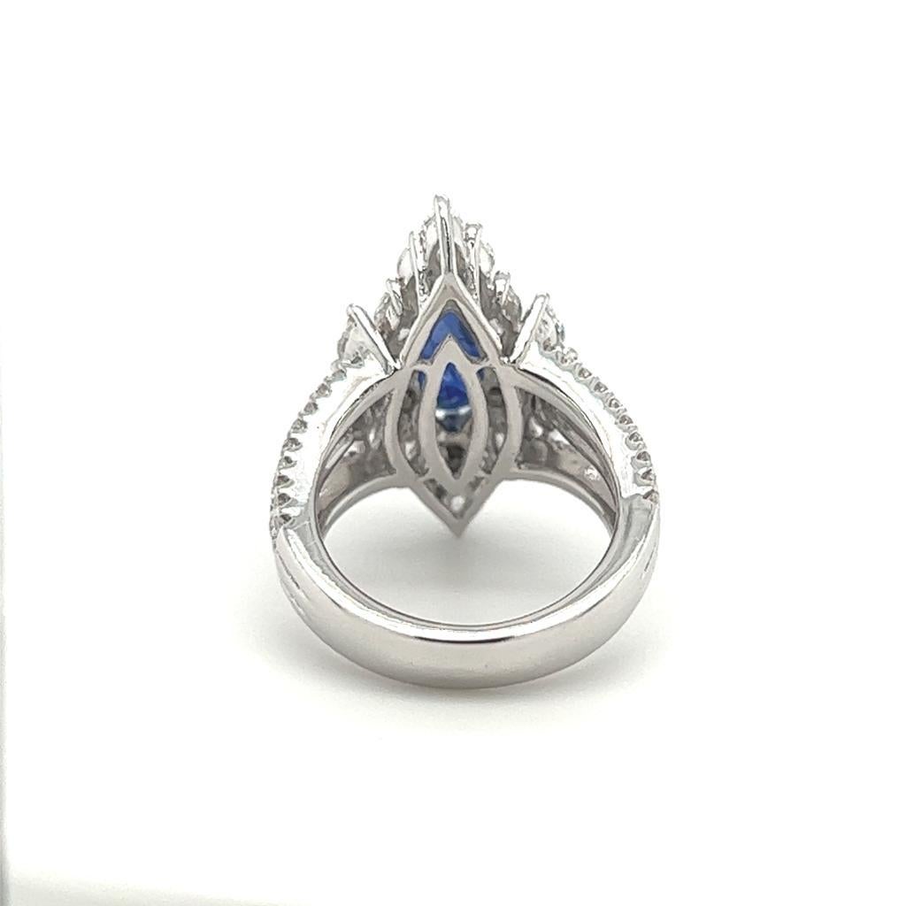 Women's 6.56 Carat Marquise Cut Sapphire and Diamond Ring on 18 Karat White Gold For Sale