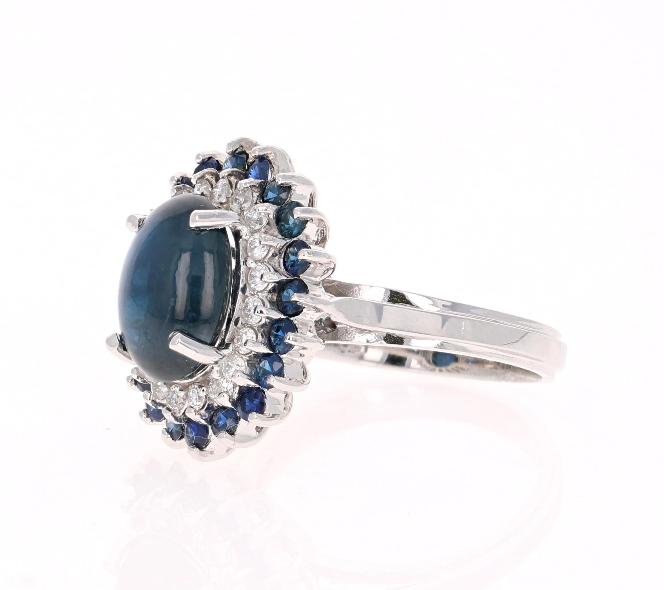 Victorian 6.56 Carat Sapphire Diamond White Gold Cocktail Ring