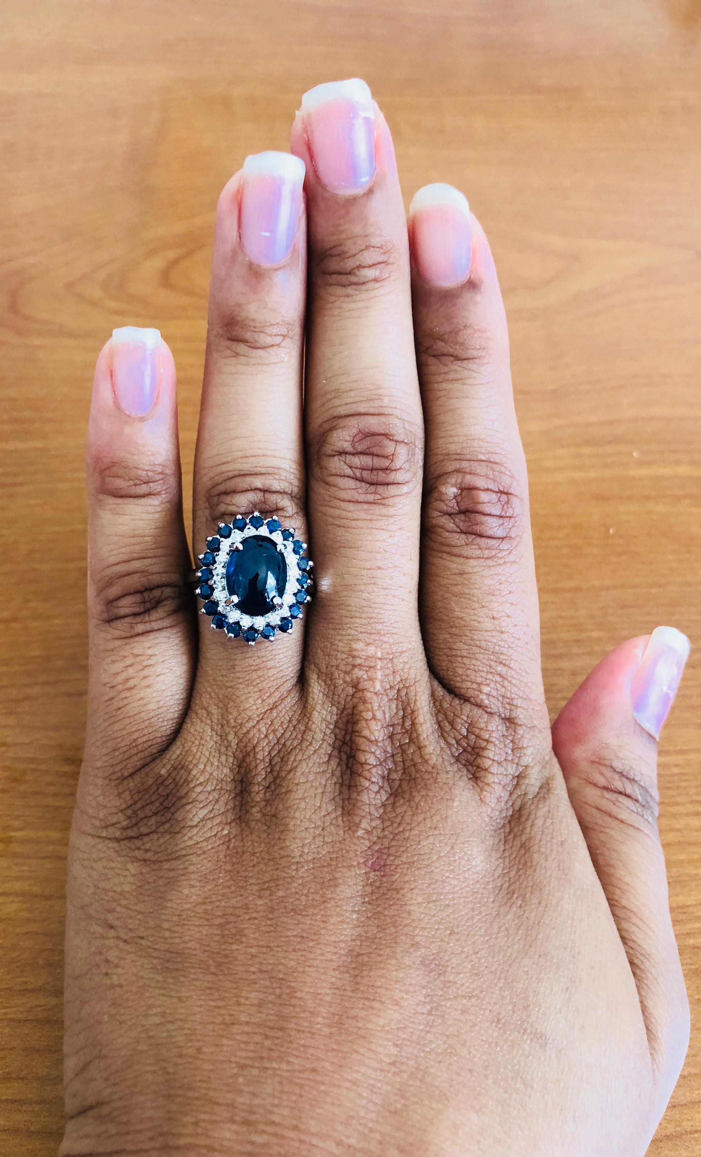 6.56 Carat Sapphire Diamond White Gold Cocktail Ring In New Condition In Los Angeles, CA