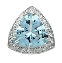 6.56 Carat Trillion Cut Aquamarine Cocktail Ring with Diamond Halo 14 Karat Gold