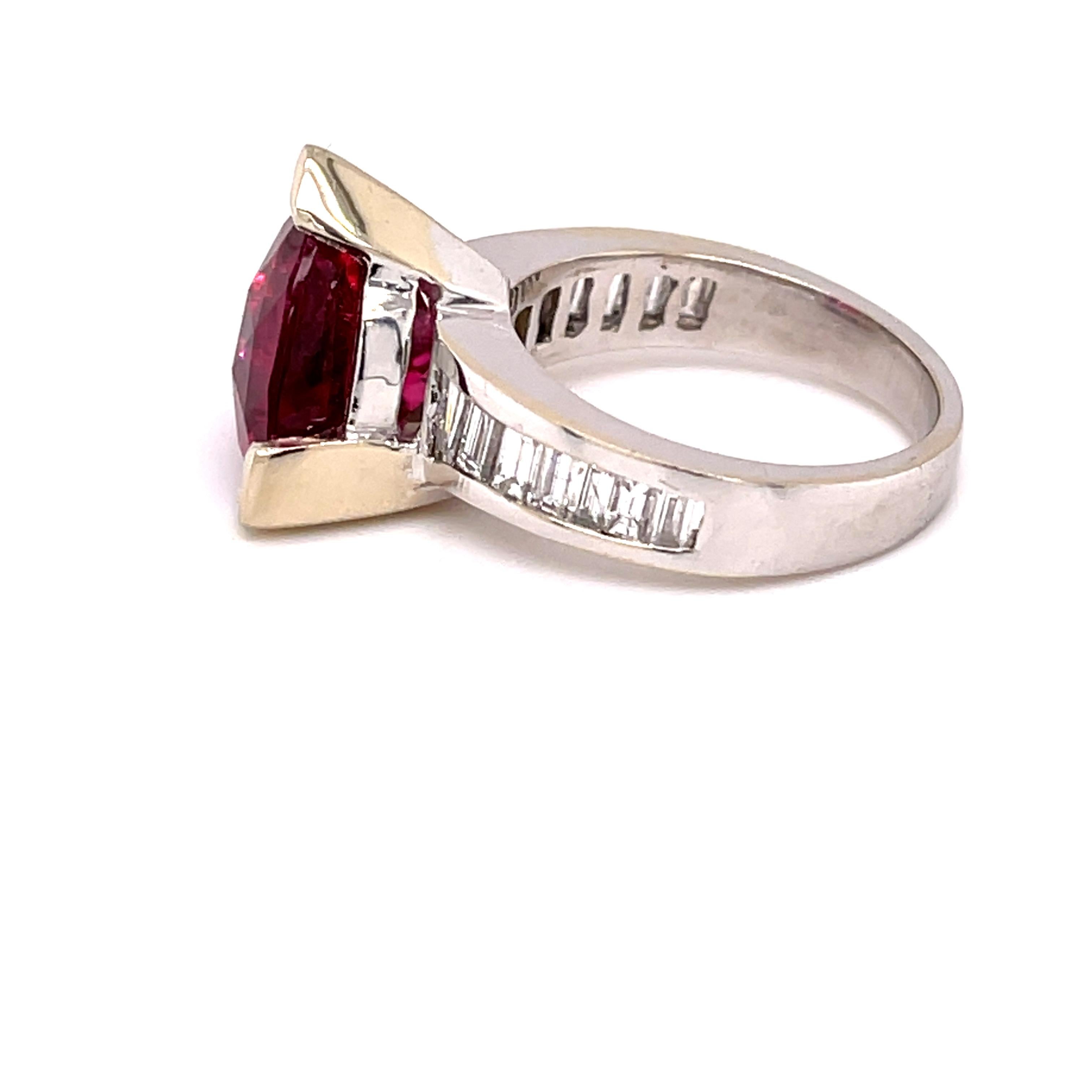 6.56 Carat Rubellite Tourmaline and 1.31 Carat Diamond Gold Ring In New Condition In Tucson, AZ