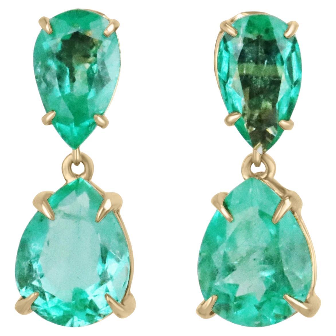 6.56tcw Colombian Emerald Pear Cut Drop Dangle Stud Earrings 18K en vente