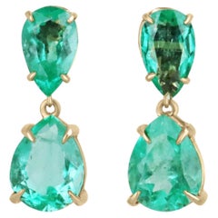 6.56tcw Colombian Emerald Pear Cut Drop Dangle Stud Earrings 18K