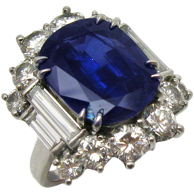 6.57 Carat GIA Certified Un-Heated Blue Sapphire and Diamond Ring in Platinum For Sale