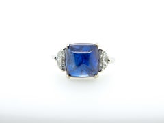 6.57 Carat GRS Certified Unheated Burma Sugarloaf Sapphire and Diamond Ring