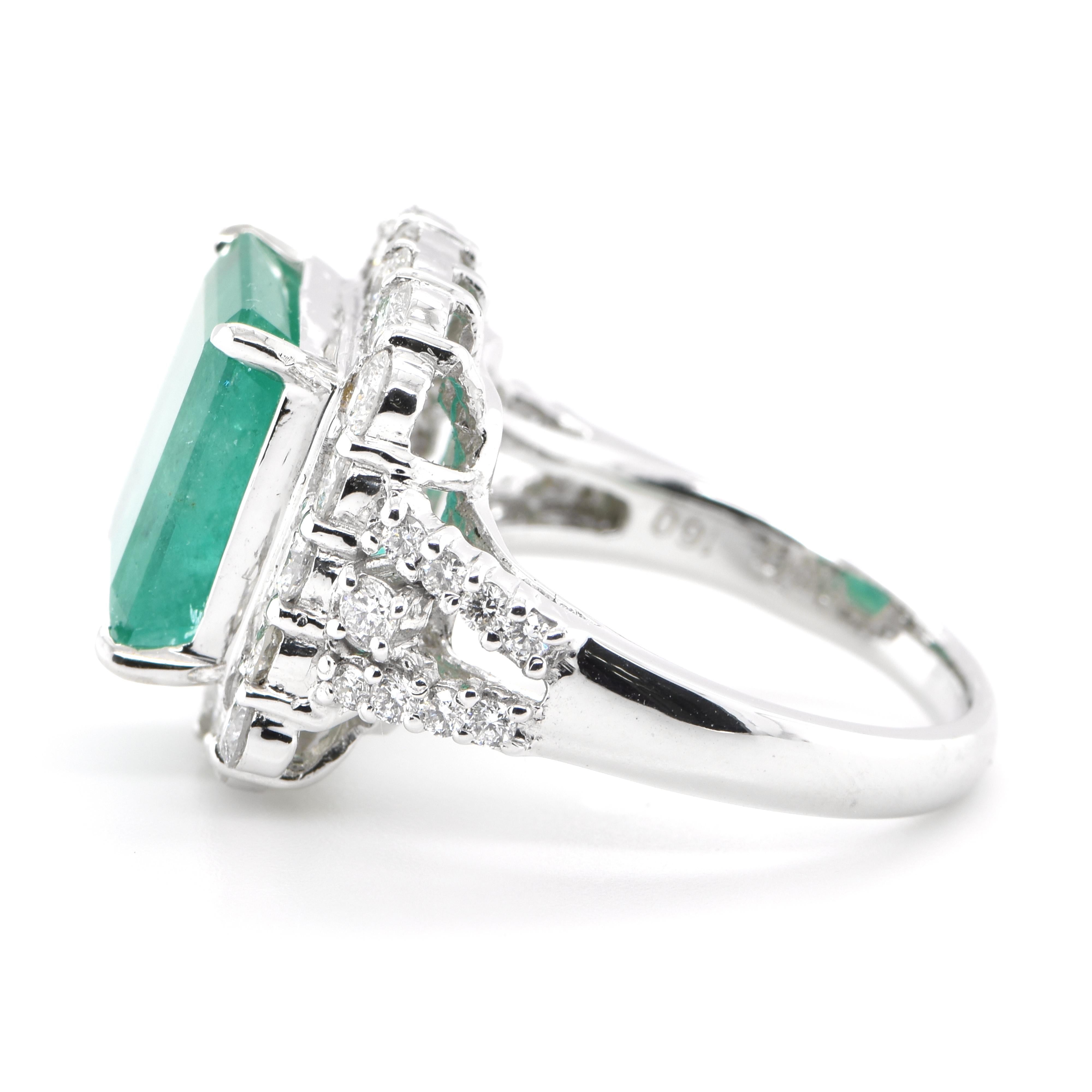 Modern 6.57 Carat Natural Emerald and Diamond Cocktail Ring Set in Platinum