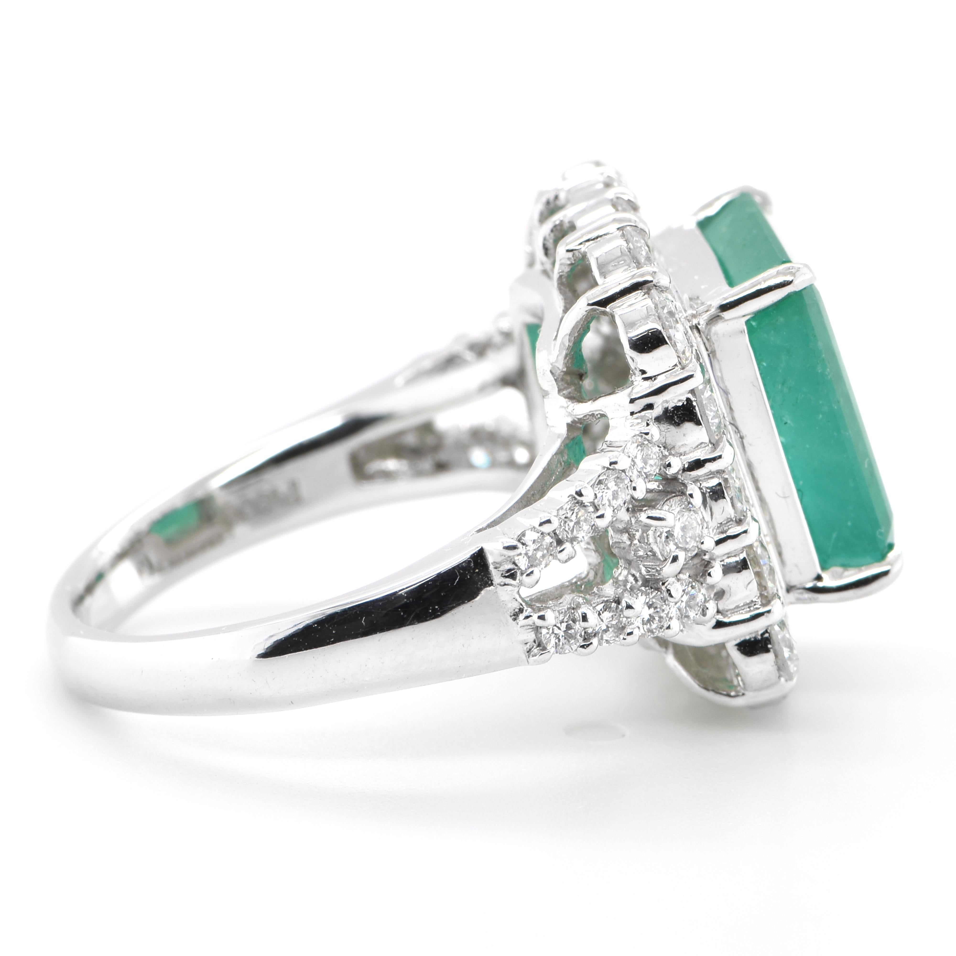 Emerald Cut 6.57 Carat Natural Emerald and Diamond Cocktail Ring Set in Platinum