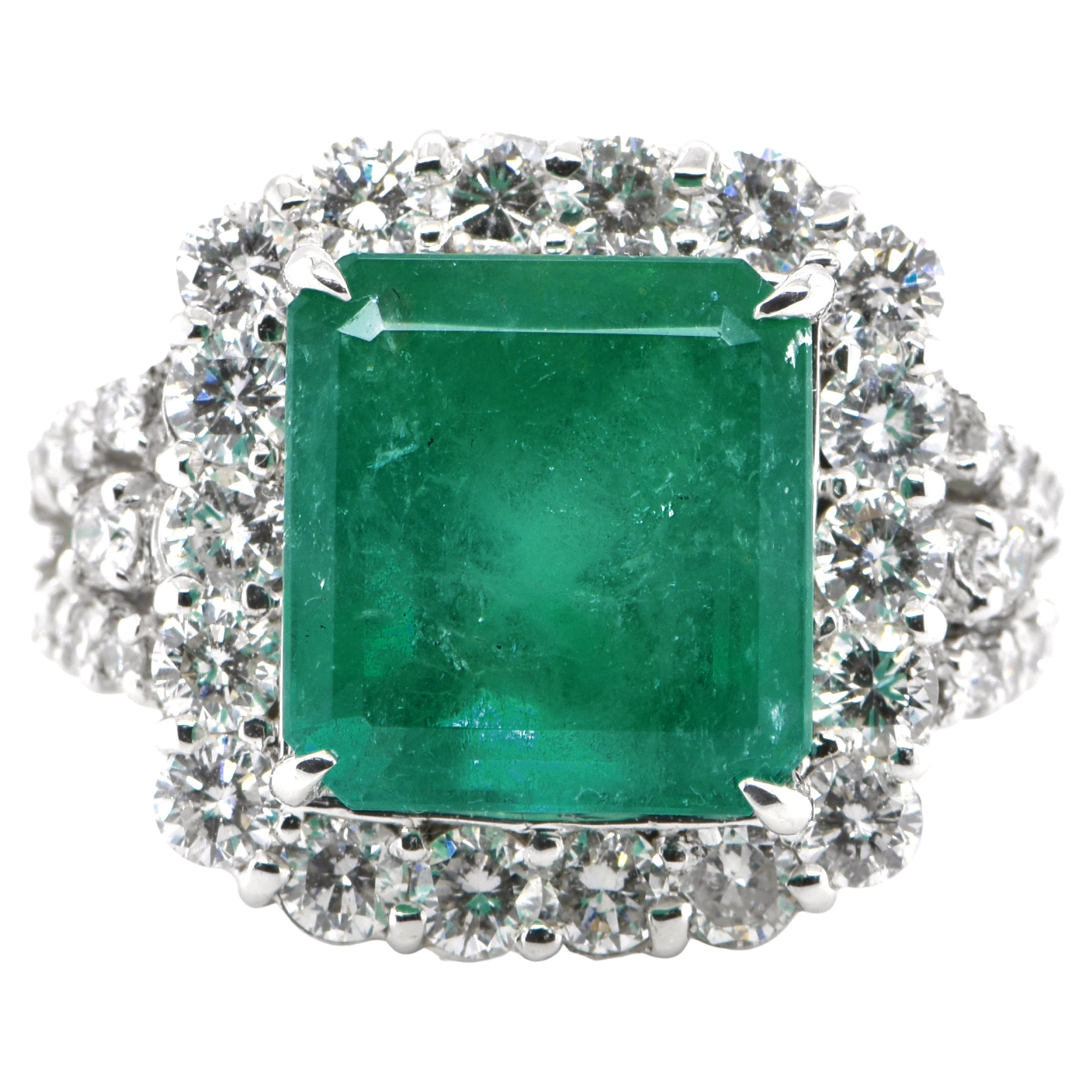 6.57 Carat Natural Emerald and Diamond Cocktail Ring Set in Platinum