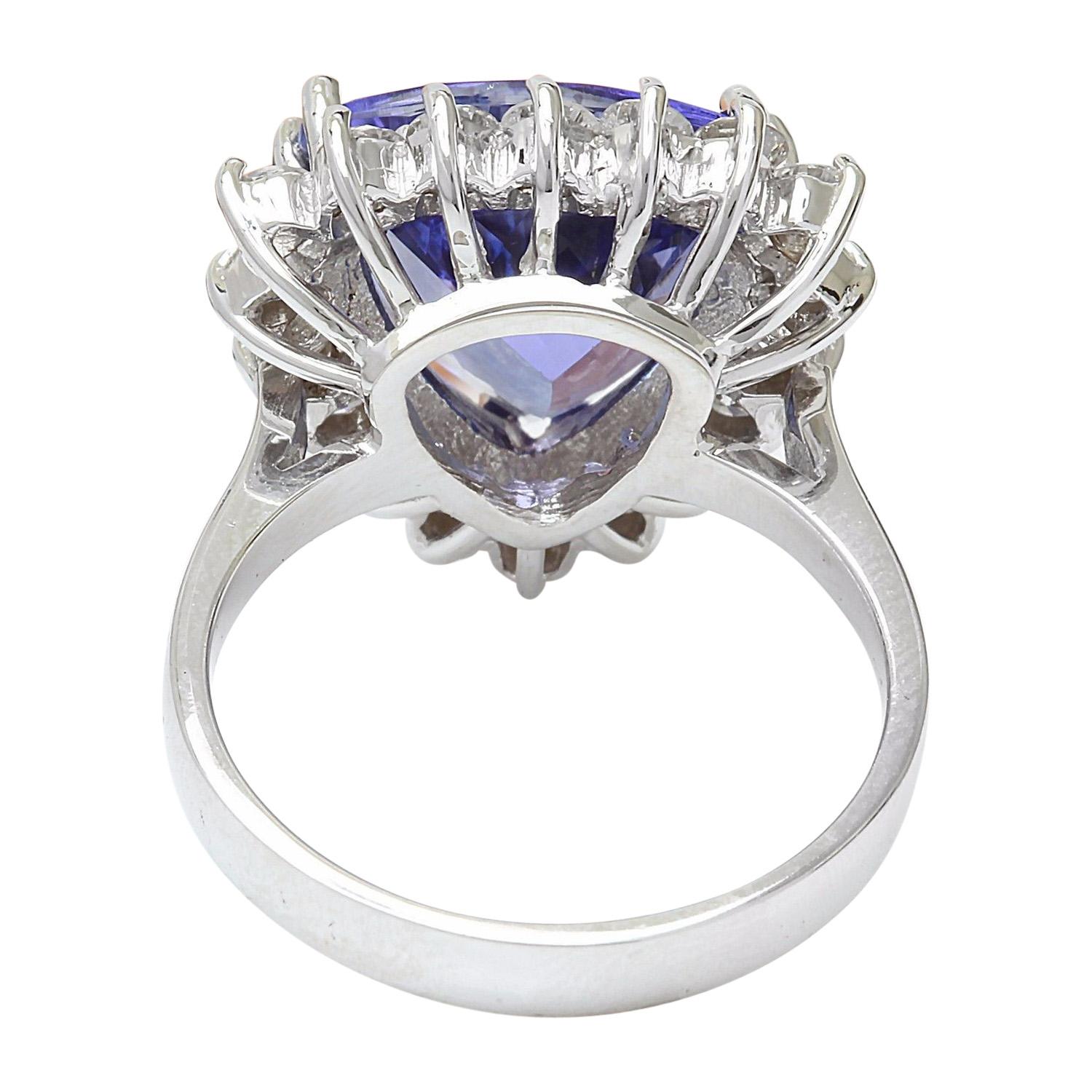 Modern Exquisite Natural Tanzanite Diamond Ring In 14 Karat Solid White Gold  For Sale