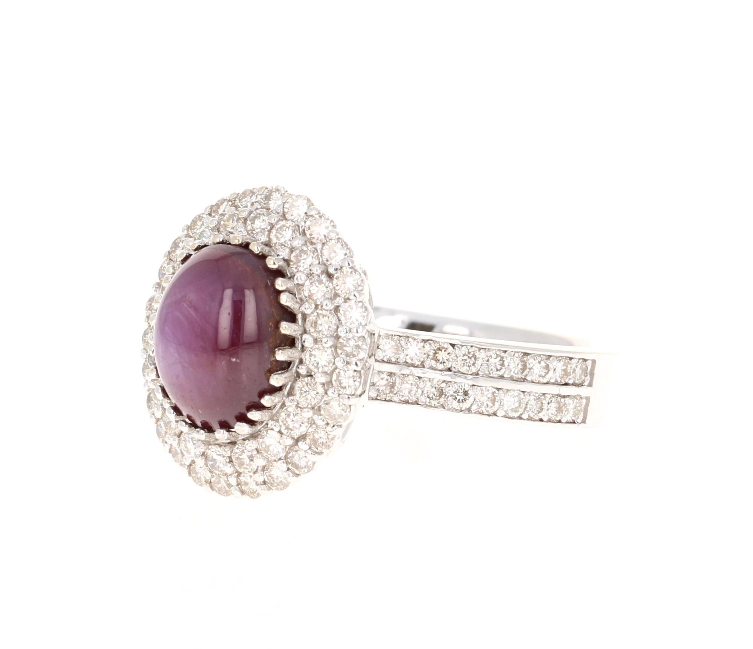 Contemporary 6.57 Carat Non Heated Cabochon Star Ruby Diamond Engagement Ring For Sale
