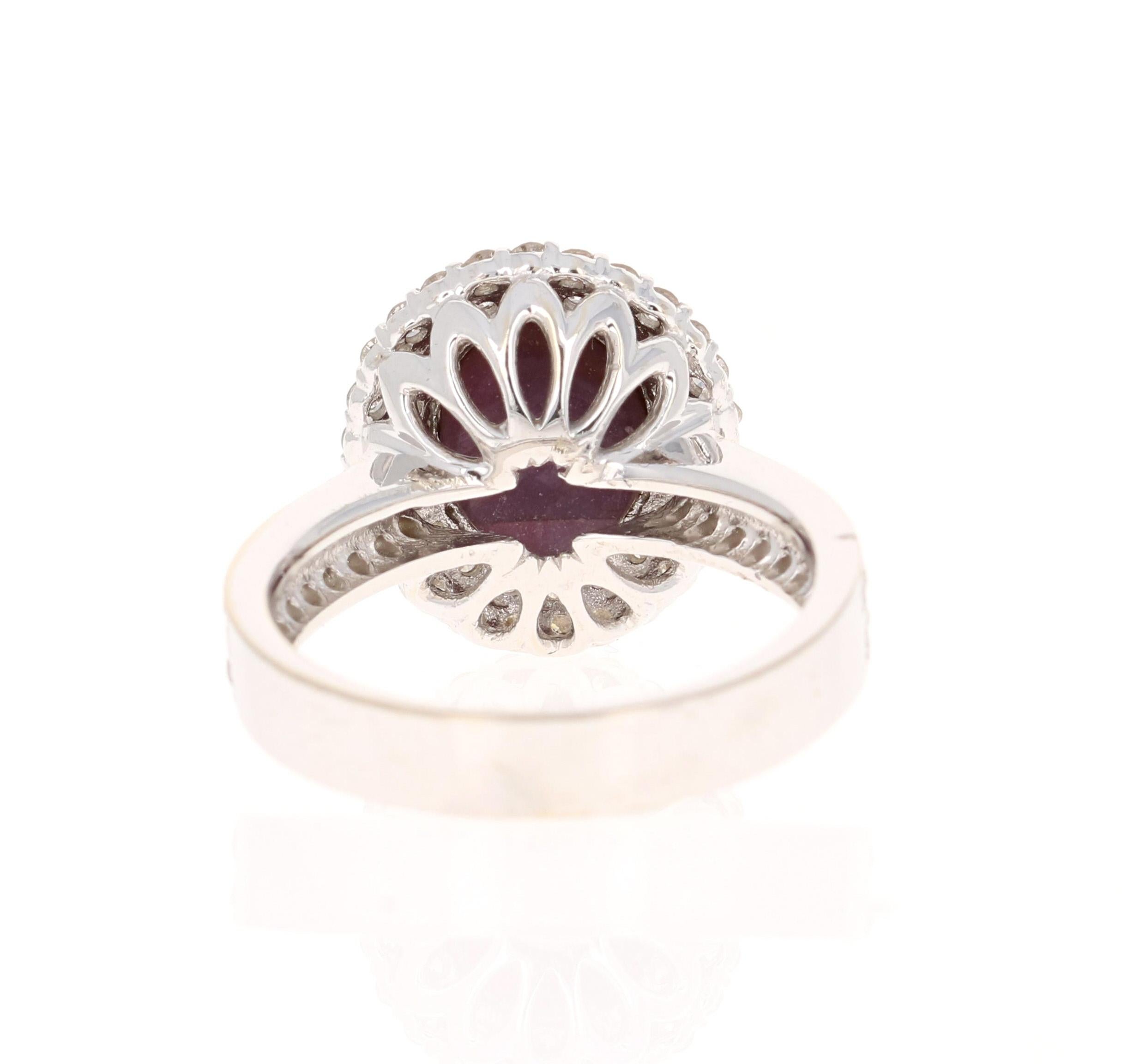 Oval Cut 6.57 Carat Non Heated Cabochon Star Ruby Diamond Engagement Ring For Sale