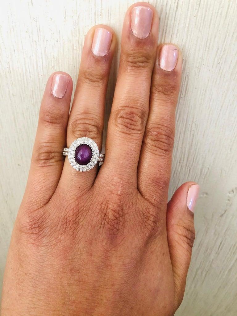 6.57 Carat Non Heated Cabochon Star Ruby Diamond Engagement Ring In New Condition For Sale In Los Angeles, CA