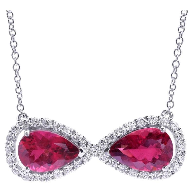Natural Red Rubellite Gemstones 6.57 cts in 14K White Gold Pendant with Diamonds