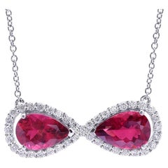 Natural Red Rubellite Gemstones 6.57 cts in 14K White Gold Pendant with Diamonds