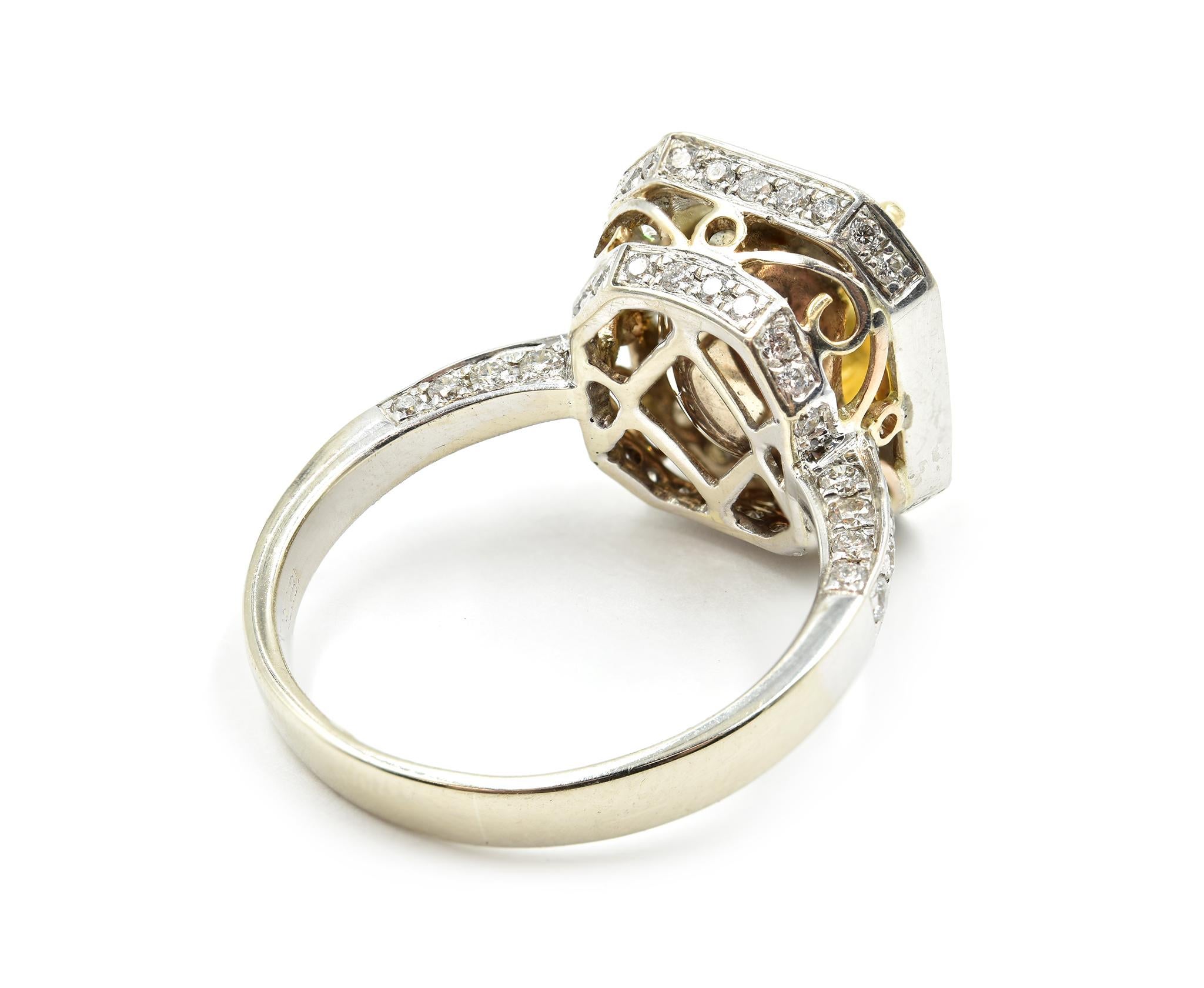 Contemporary 6.57 Carat Simulated Yellow Center Diamond 18 Karat White Gold Diamond Ring