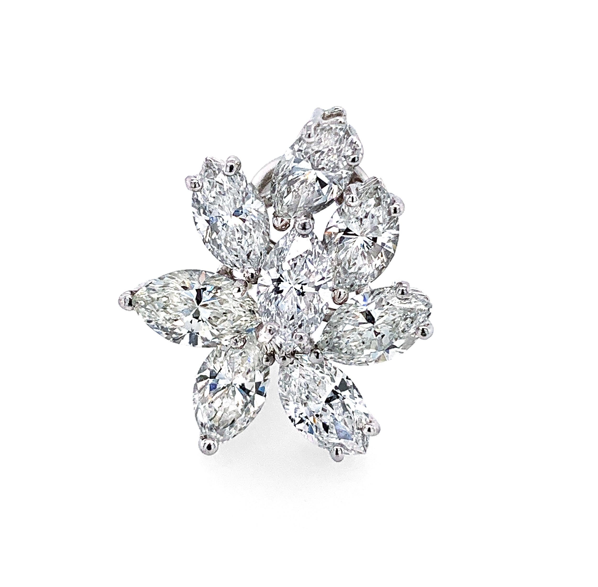 Marquise Cut 6.57 Carat 'total weight' Marquise Diamond Cluster Clip-On Earrings in Platinum For Sale