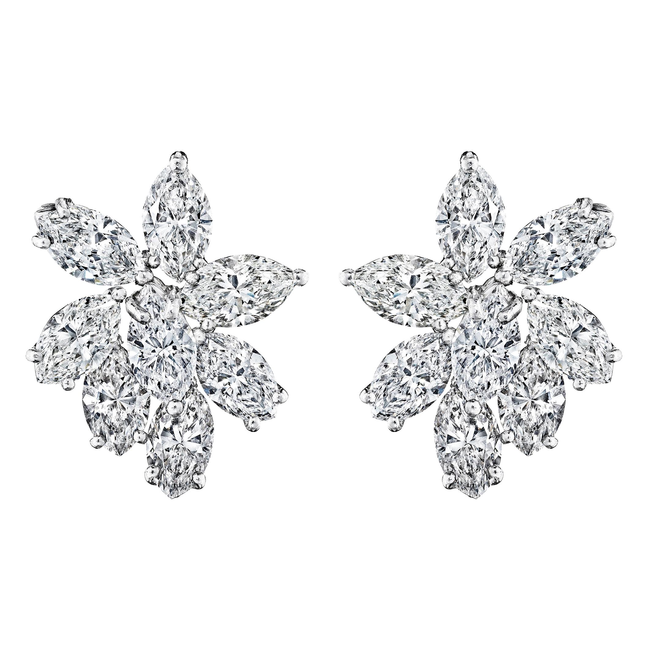 6.57 Carat 'total weight' Marquise Diamond Cluster Clip-On Earrings in Platinum For Sale