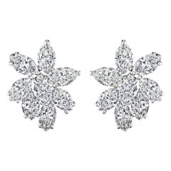Vintage 6.57 Carat 'total weight' Marquise Diamond Cluster Clip-On Earrings in Platinum