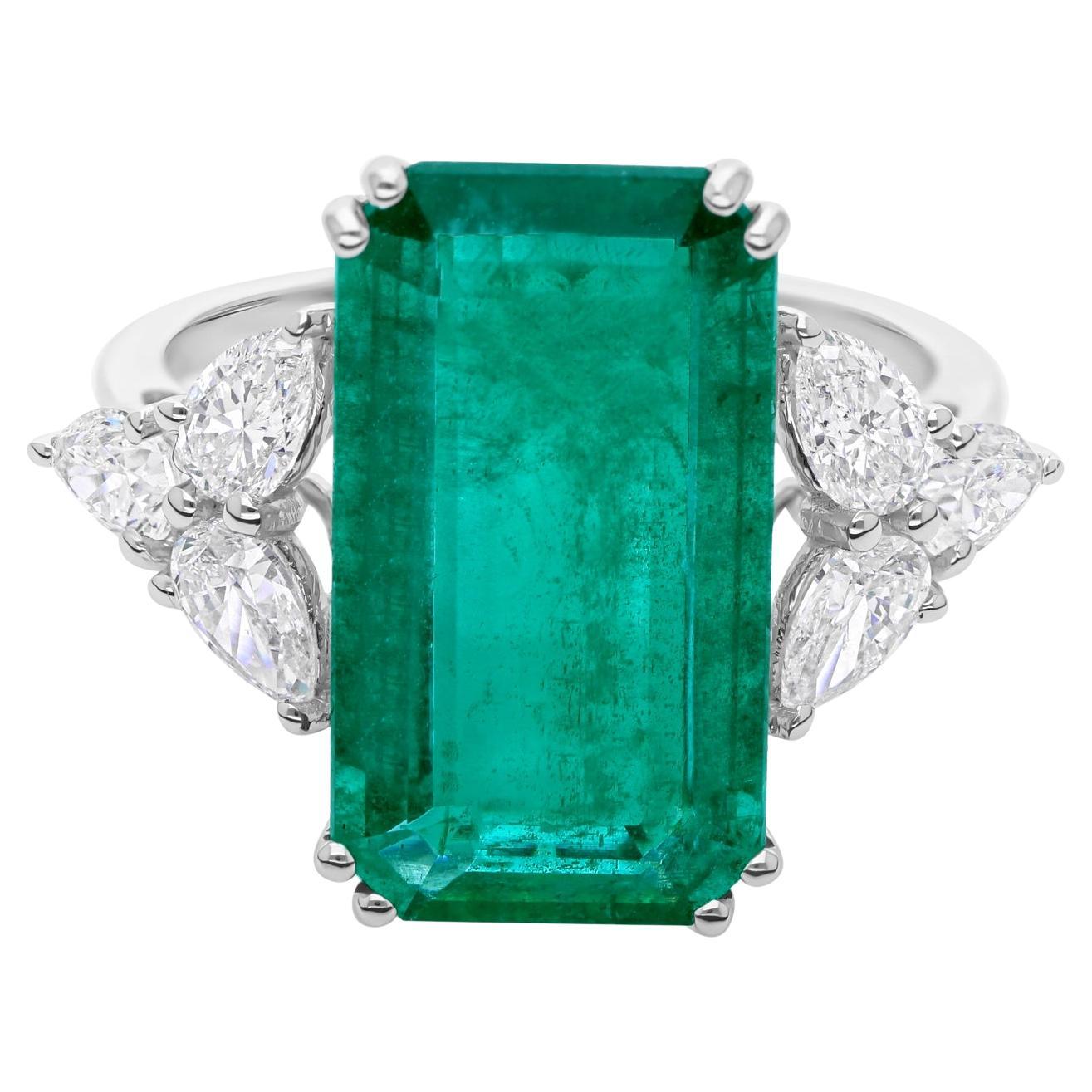 6,57 Karat sambischer Smaragd Geburtsstein Diamant Akzent Cocktail Ring 14k Weißgold