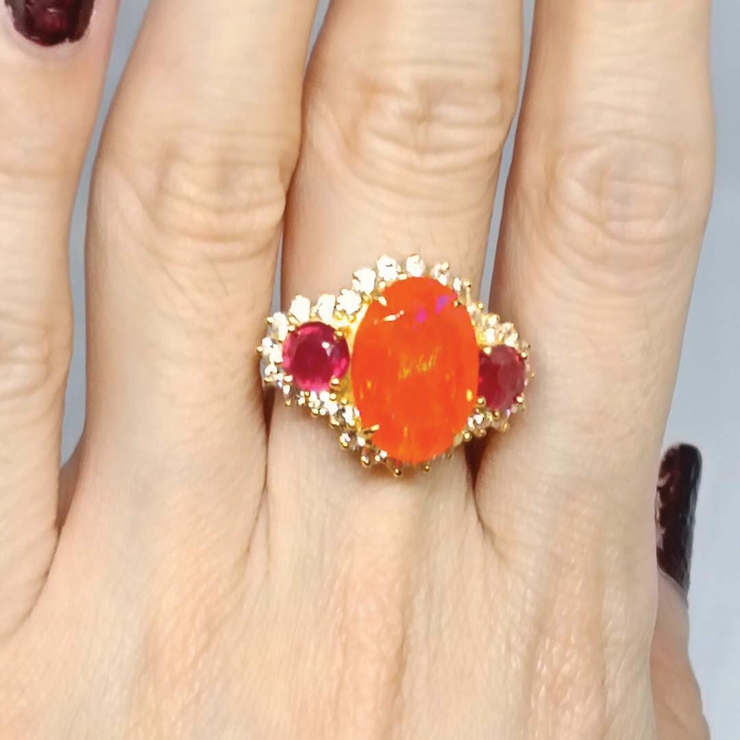 6.57cts Orange Opal ring. Sterling Silver on 18K Gold Plated. For Sale 1