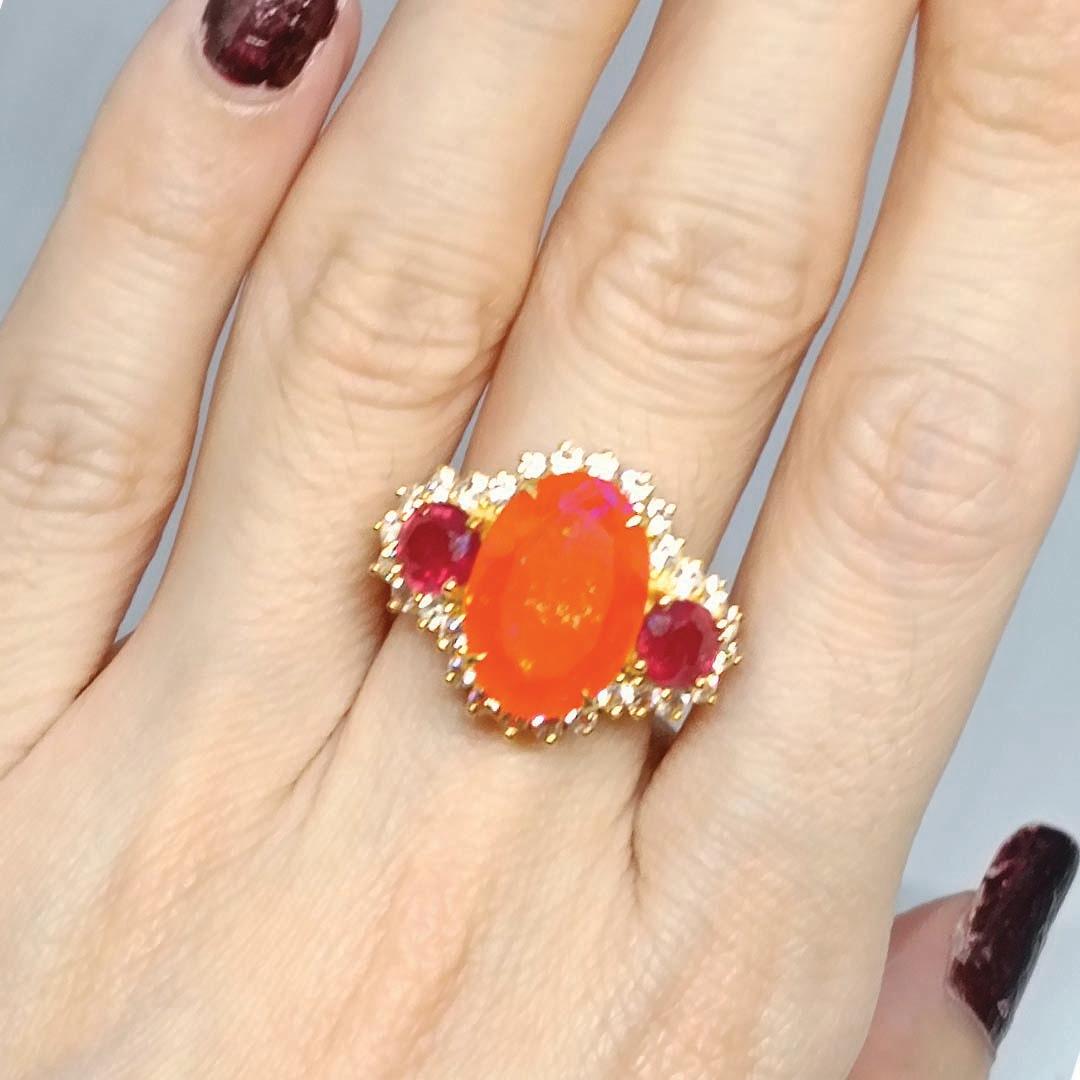 6.57cts Orange Opal ring. Sterling Silver on 18K Gold Plated. For Sale 2