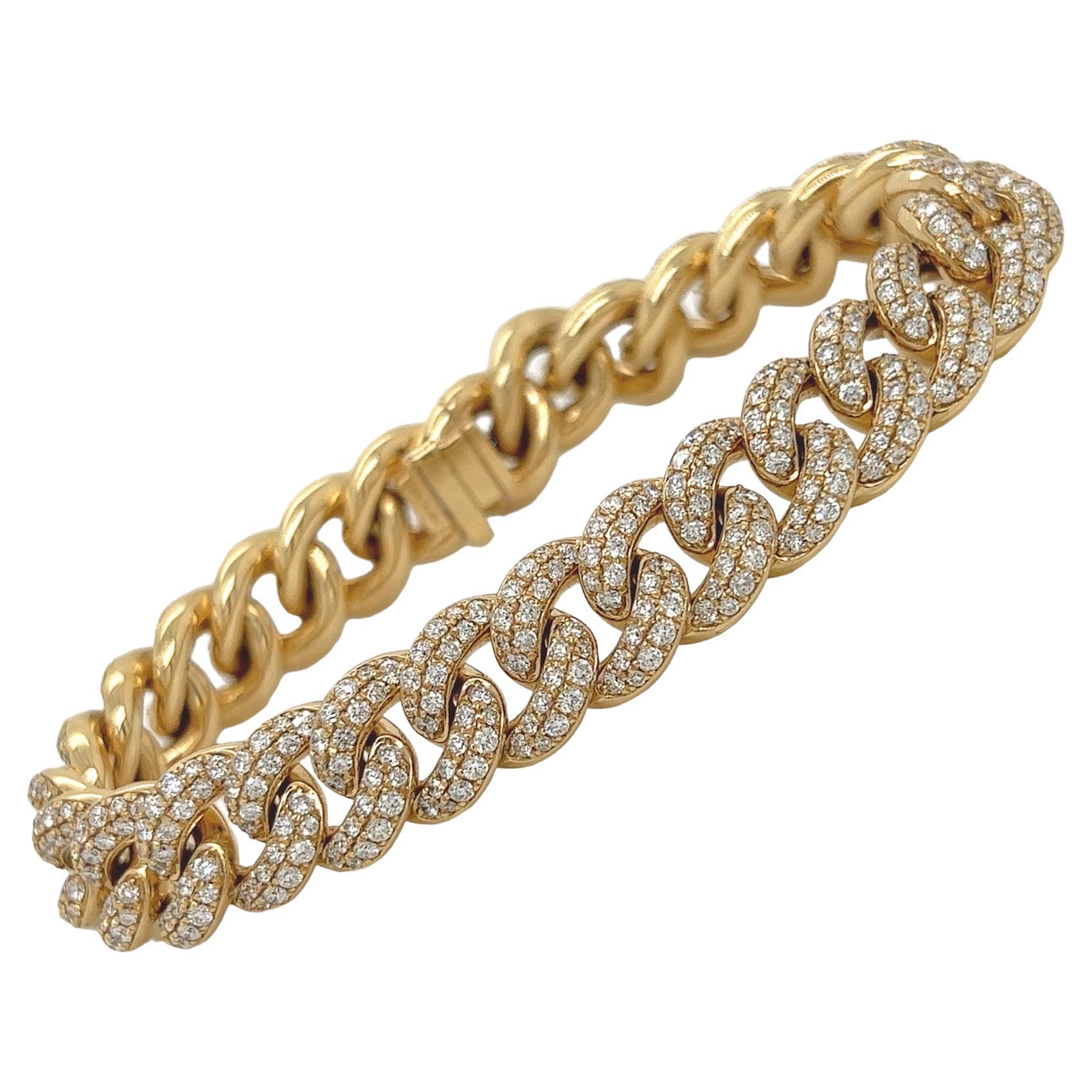 0.35cttw Baguette Cut Diamond Leaf Cuban Link Bracelet 14K Yellow Gold