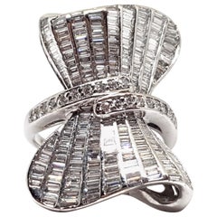 6.58 Carat 18 Karat White Gold Baguette Cocktail Dress Diamond Ring