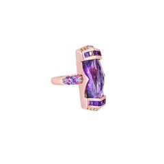 Sunita Nahata Amethyst 6.58ct. Fancy Ring in 18KRG with Gemstone and Diamond.