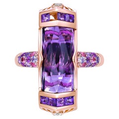 6.58 Carat Amethyst Cocktail Ring in 18KRG with Multi Gemstone and Diamond.