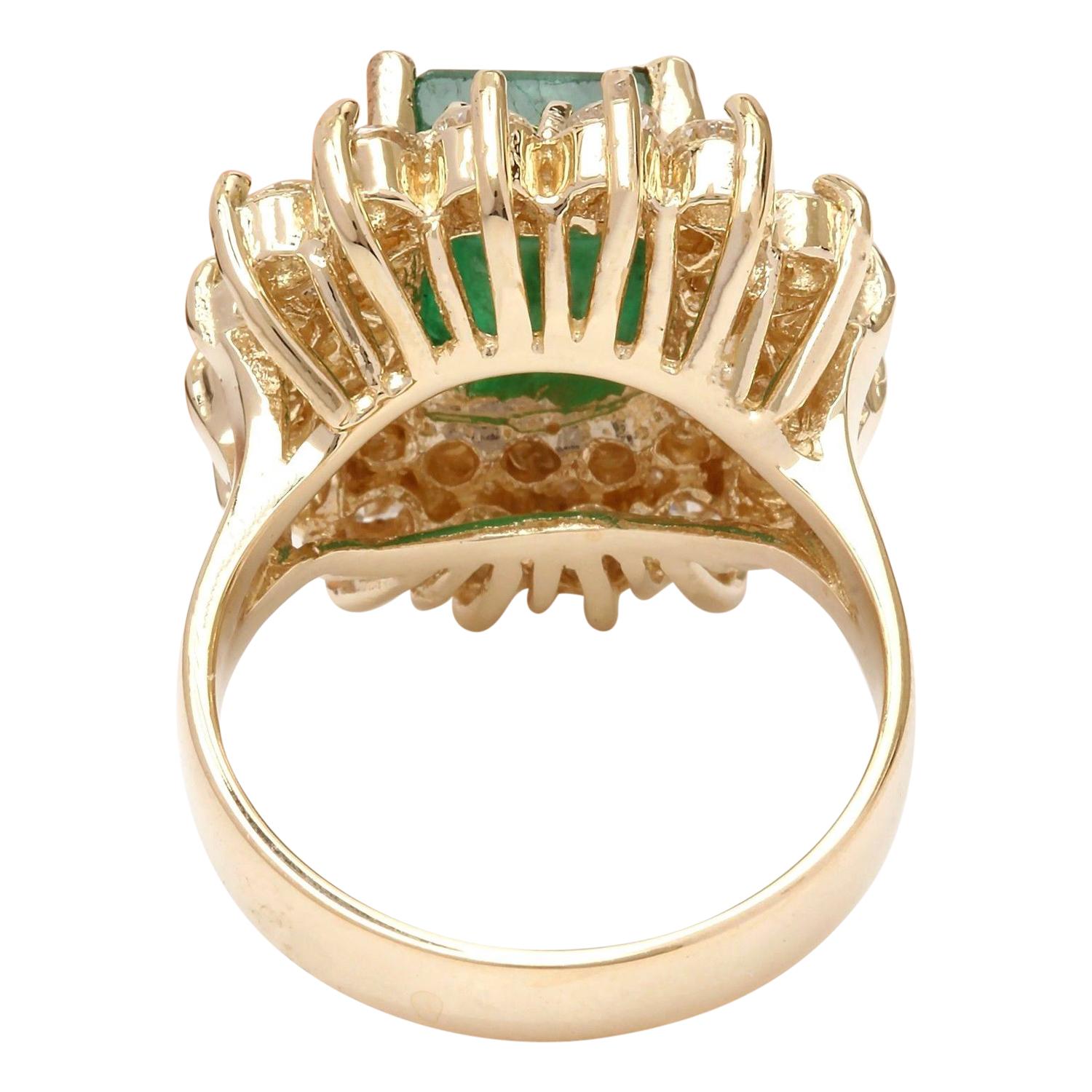 Emerald Cut Natural Emerald Diamond Ring In 14 Karat Solid Yellow Gold For Sale