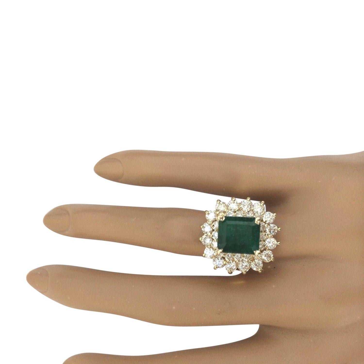 Women's Natural Emerald Diamond Ring In 14 Karat Solid Yellow Gold For Sale