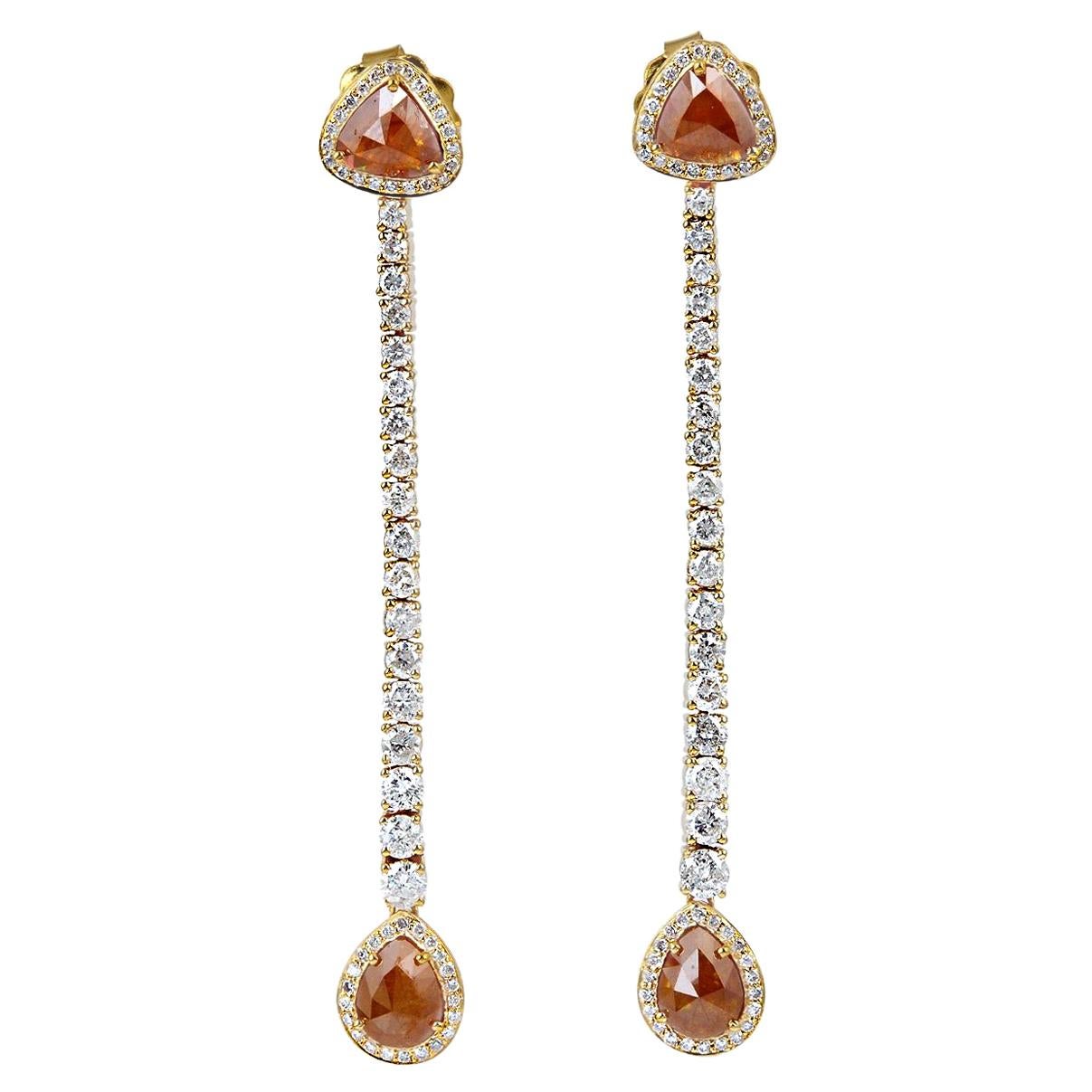 Fancy Diamond 18 Karat Gold Linear Drop Earrings For Sale