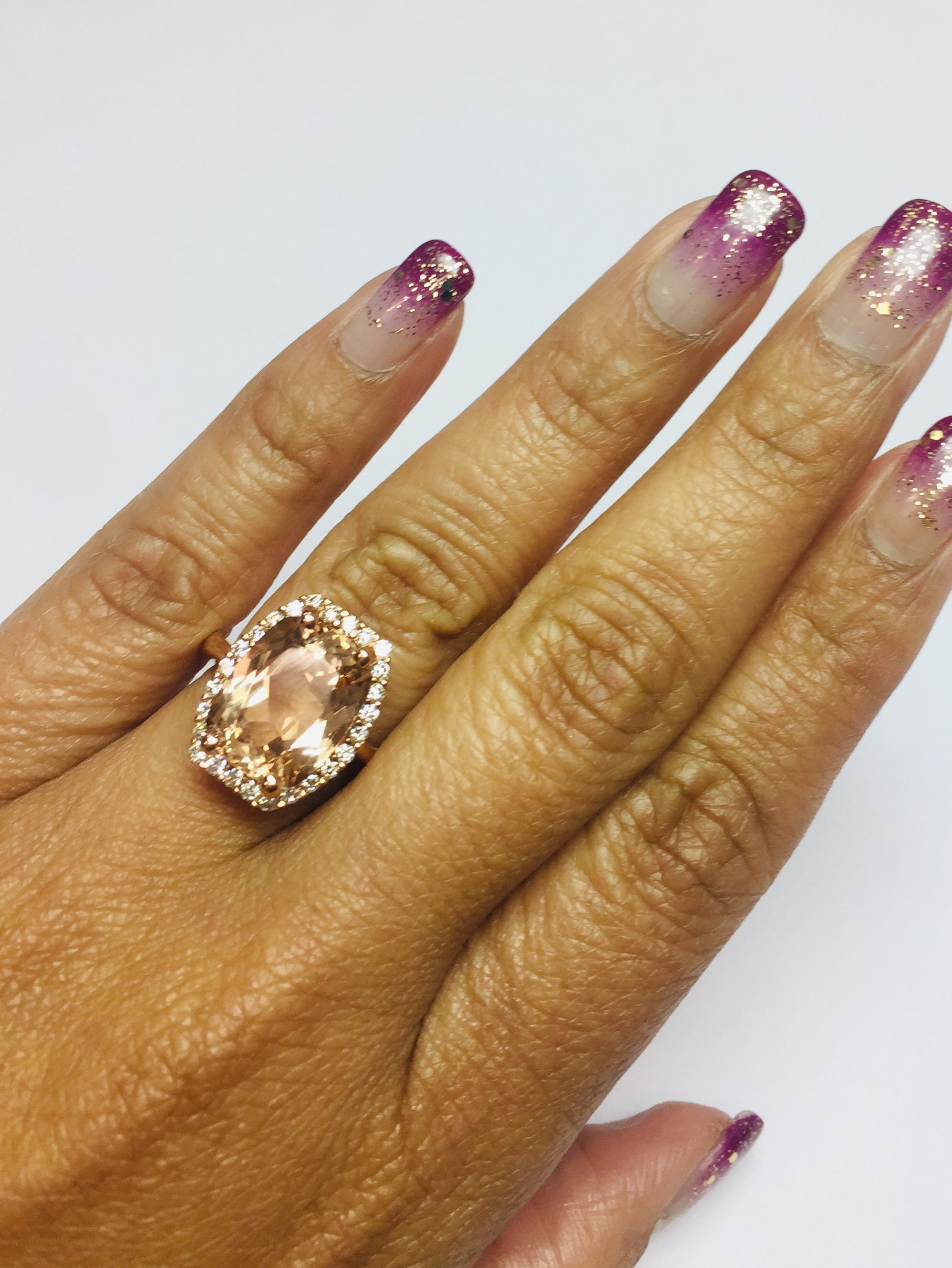 Contemporary Morganite Halo Diamond Rose Gold Engagement Ring For Sale