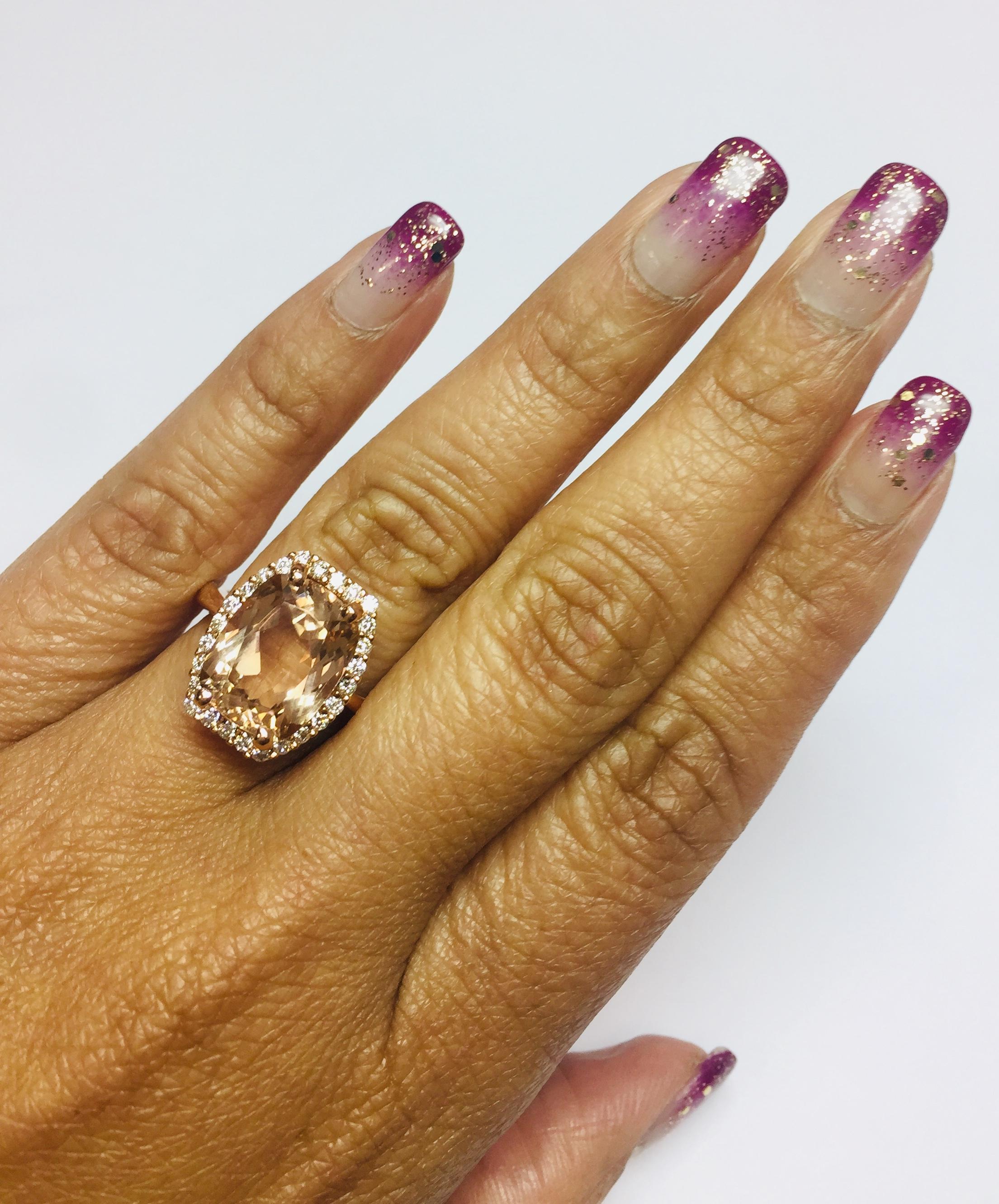 Cushion Cut 6.58 Carat Morganite Diamond Halo Rose Gold Engagement Ring