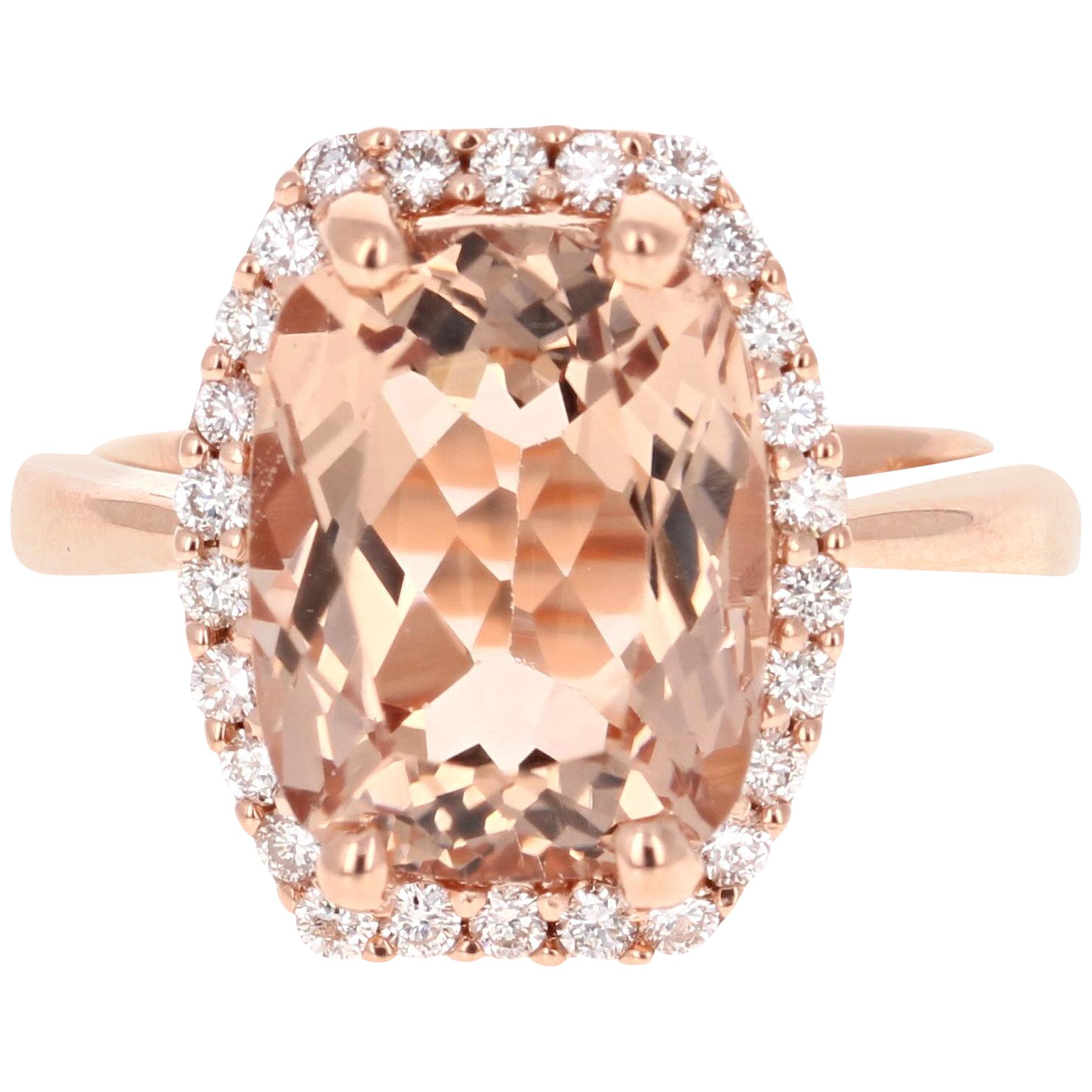 6.58 Carat Morganite Diamond Halo Rose Gold Engagement Ring