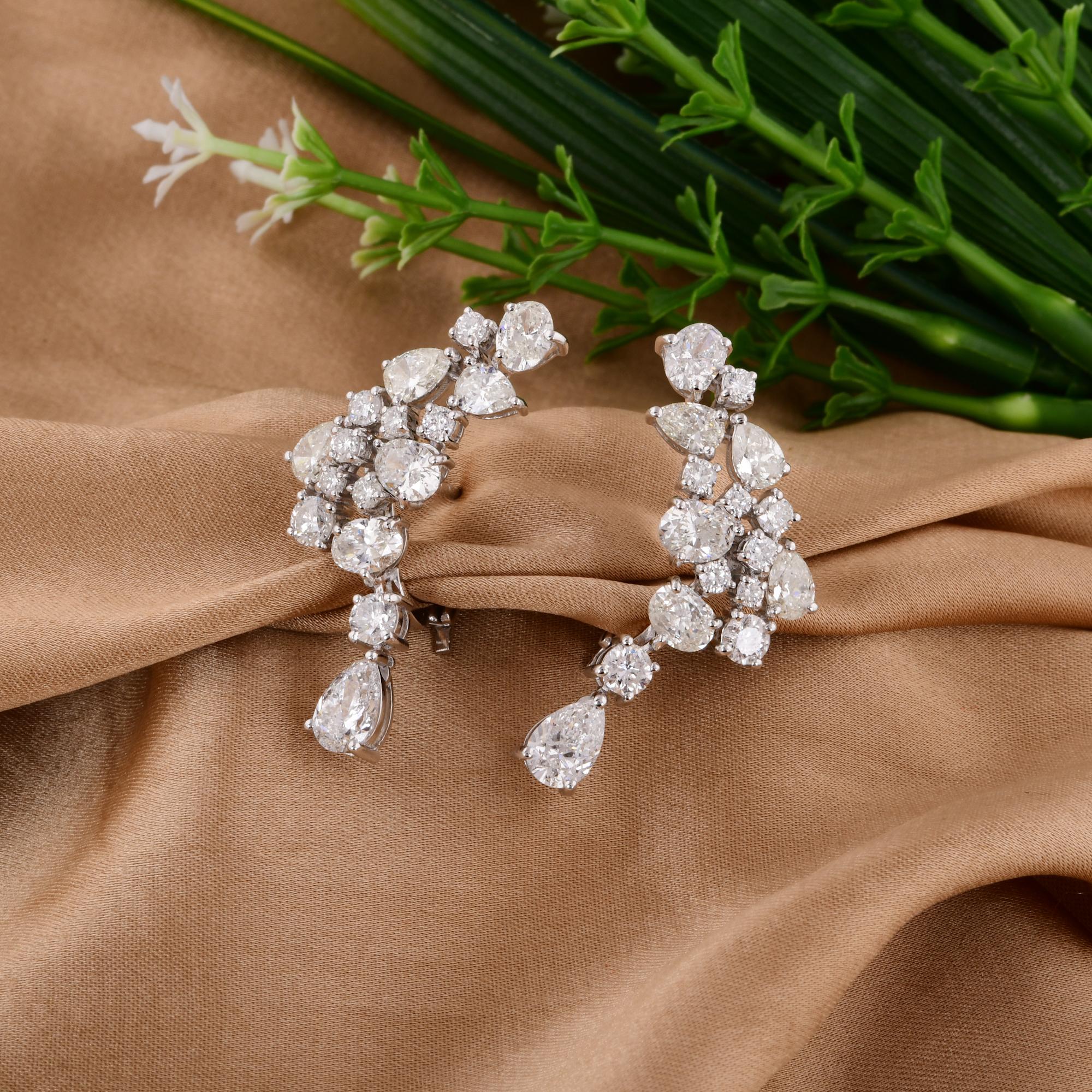 Modern 6.58 Carat Oval Pear & Round Diamond Earrings 18 Karat White Gold Fine Jewelry For Sale