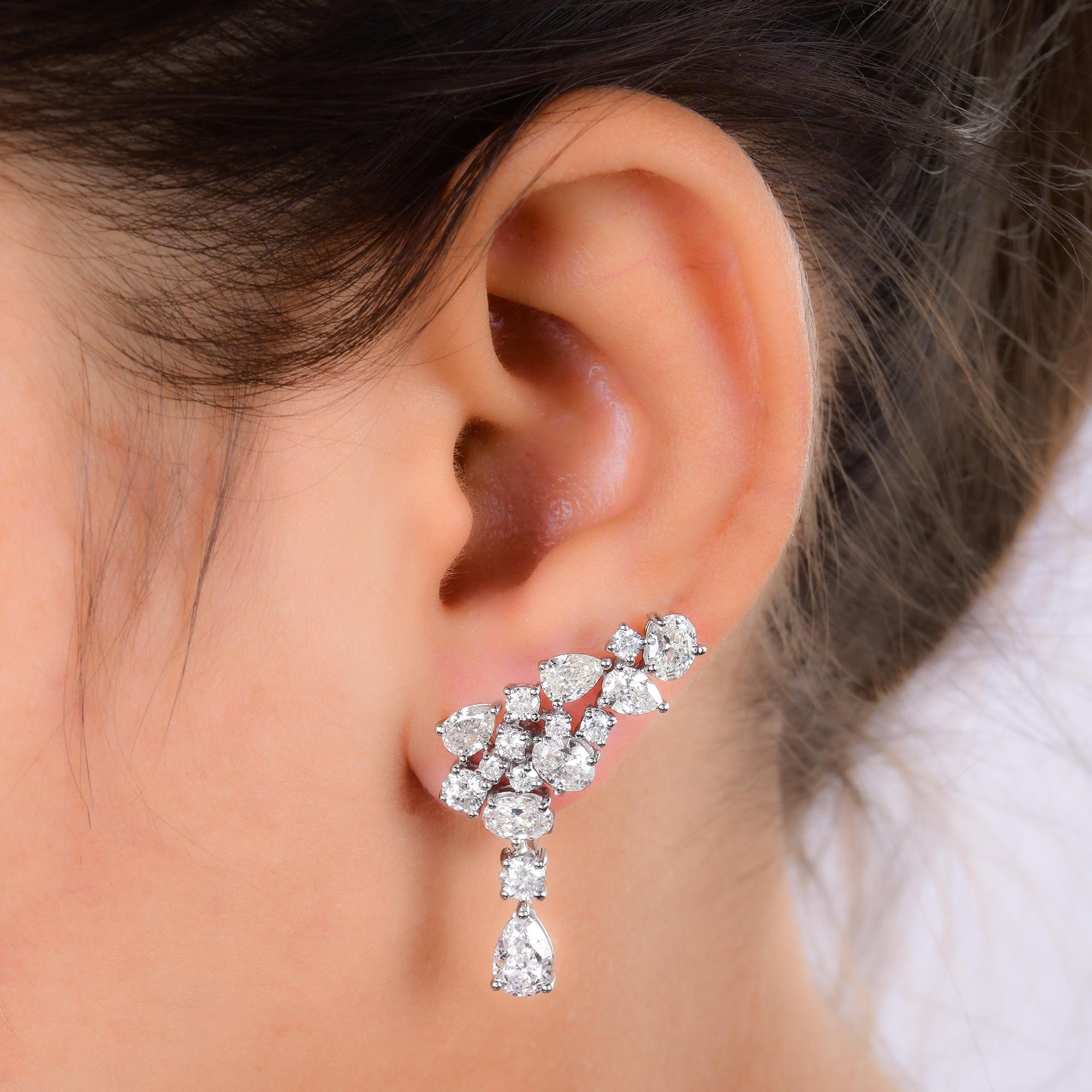 Pear Cut 6.58 Carat Oval Pear & Round Diamond Earrings 18 Karat White Gold Fine Jewelry For Sale