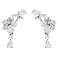 6.58 Carat Oval Pear & Round Diamond Earrings 18 Karat White Gold Fine Jewelry
