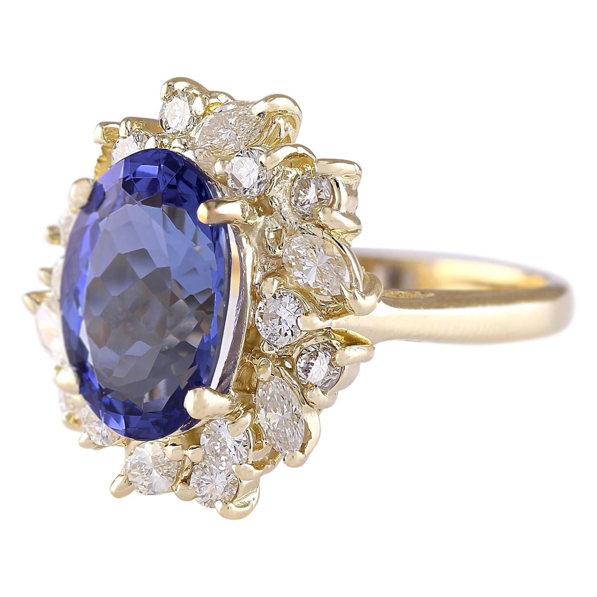 Introducing our captivating 14 Karat Yellow Gold Diamond Ring featuring a stunning 6.58 Carat Tanzanite, stamped for authenticity. Crafted with meticulous attention to detail, this ring exudes elegance and sophistication. Weighing 7.6 grams, it