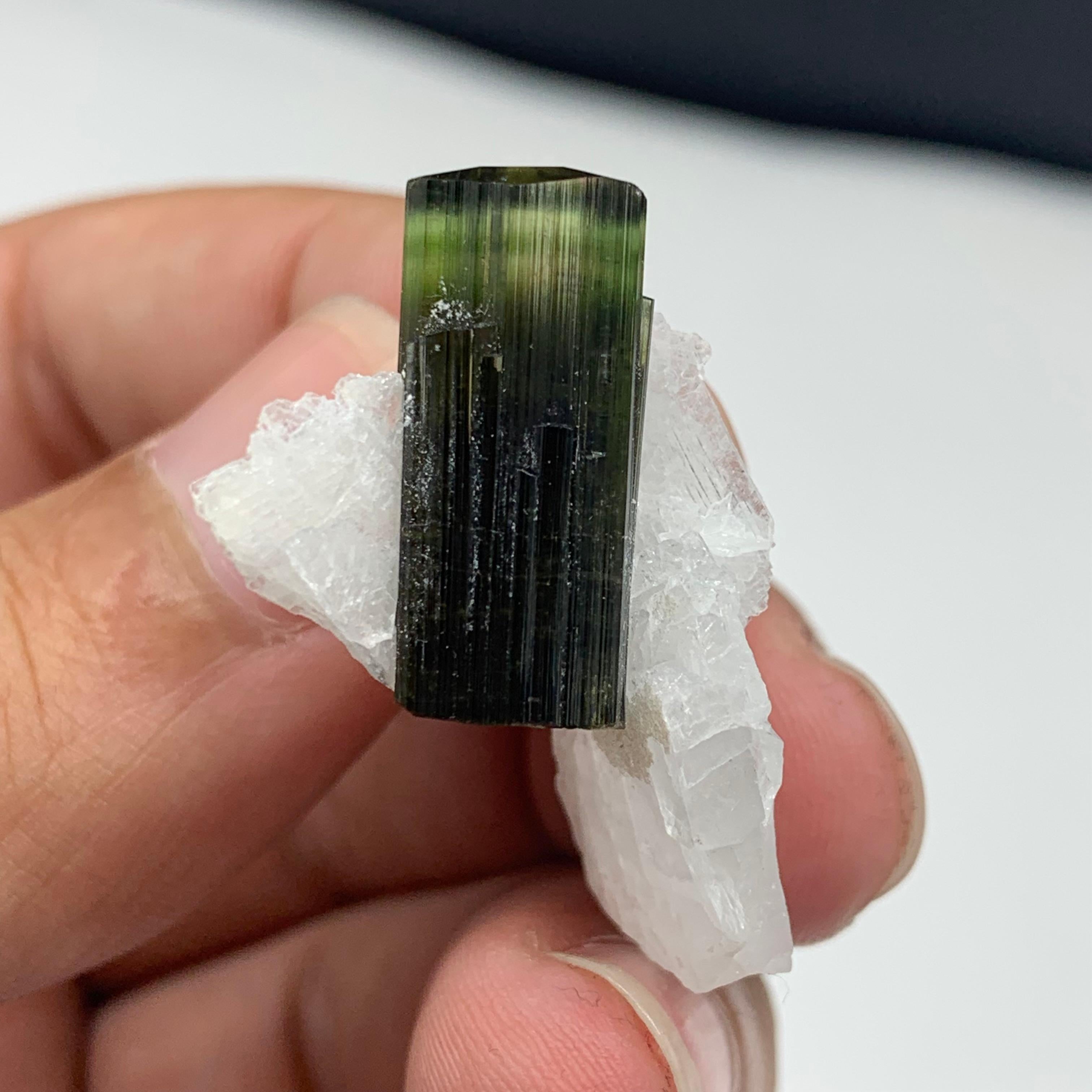 Rock Crystal 6.58 Gram Adorable Green Tourmaline Specimen with Quartz From Skardu, Pakistan  For Sale