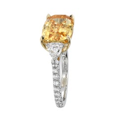 6.59 Carat Imperial Topaz Cushion Cut Three Stone Ring Platinum 18K Gold Merkaba