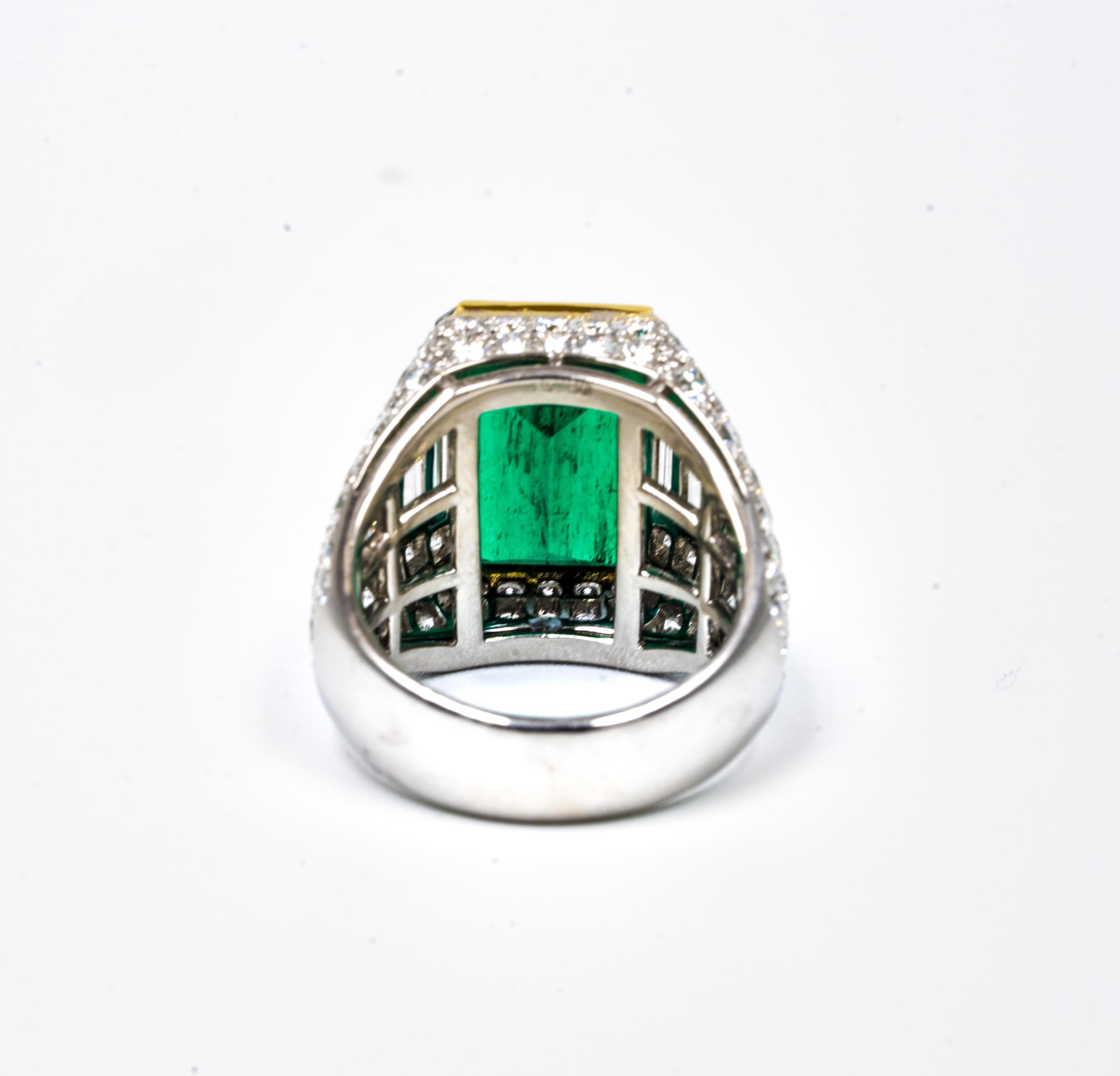 Emerald Cut 6.59 Carat Natural Emerald Diamond Ring in Platinum