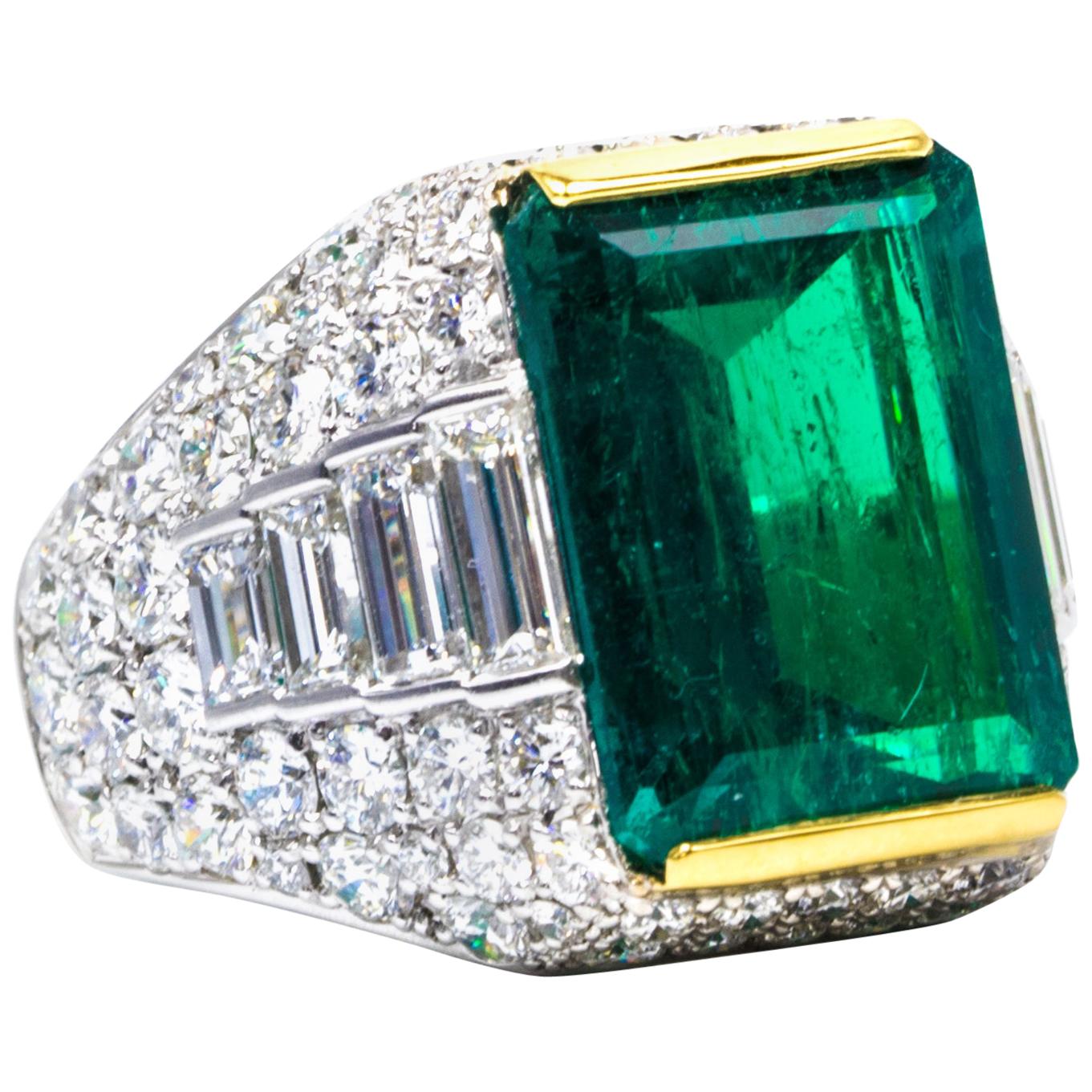 6.59 Carat Natural Emerald Diamond Ring in Platinum